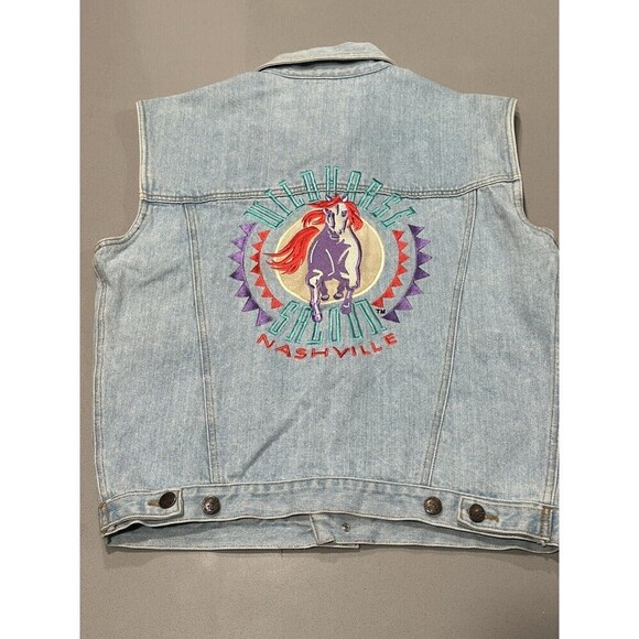 Vintage Wildhorse Saloon Embroidered Jean Jacket Vest  Nashville Size Small - Picture 1 of 6